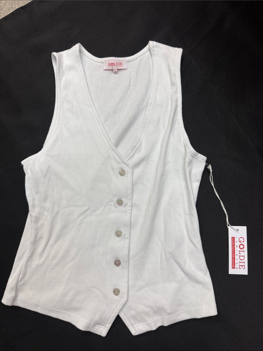 NWT Goldie Lewinton Button-Front Vest White Ribbed Tank Women’s size small